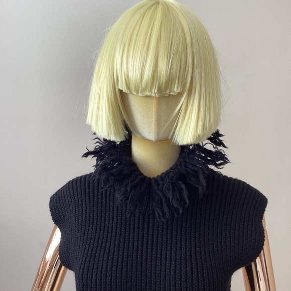 Valentino Spa Black Wool Frayed High Neck Backles Sweater SZ M - Picture 5 of 8